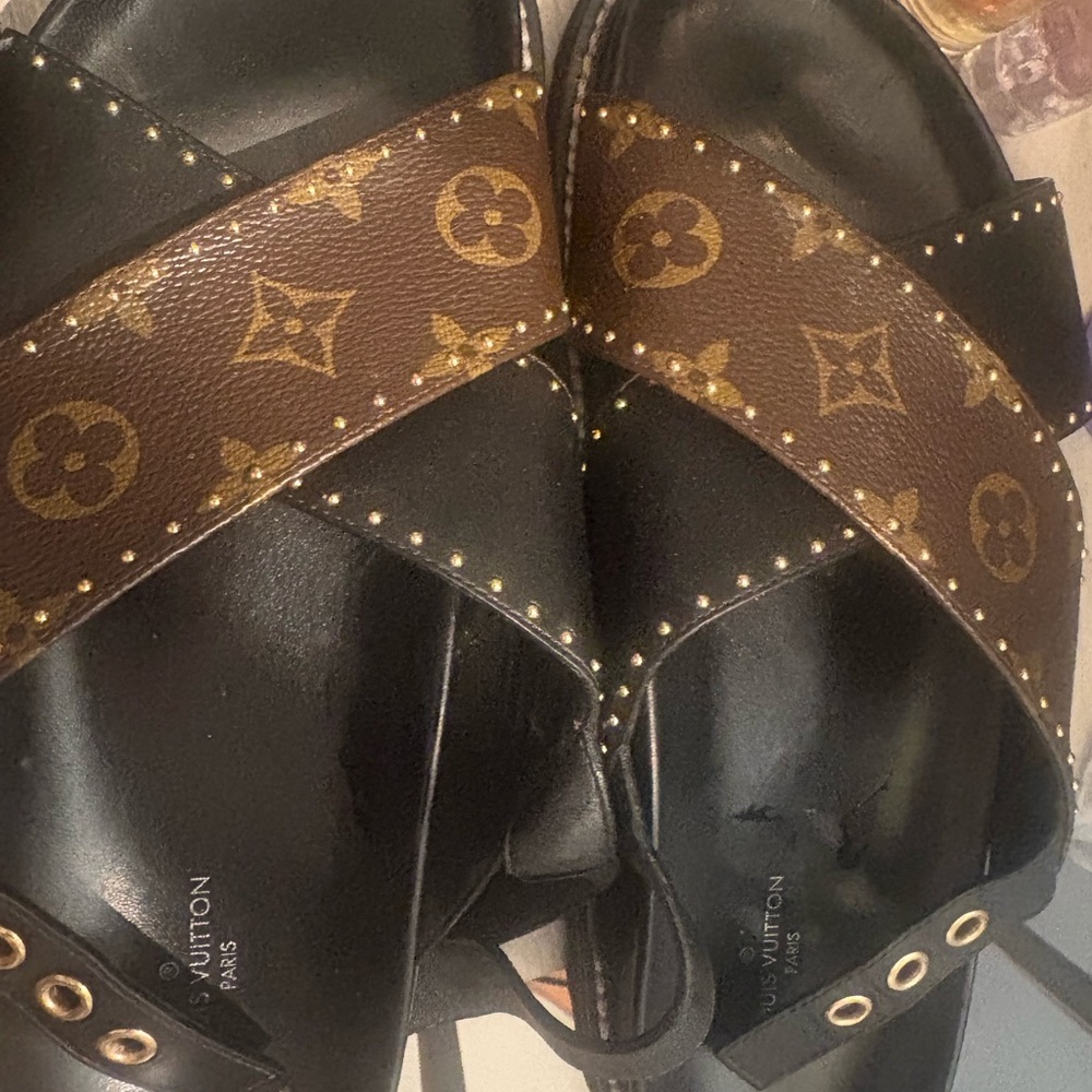 Louis Vuitton Black and Brown Monogram Sandals
